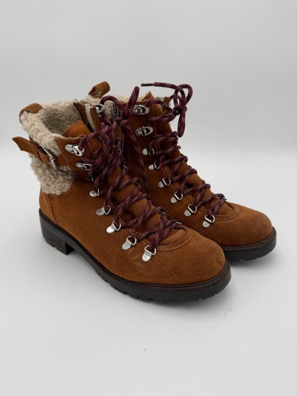 Sam Edelman Suede Lace Up Shearling Lined Hiking Boots Brown Womens 9 Circus